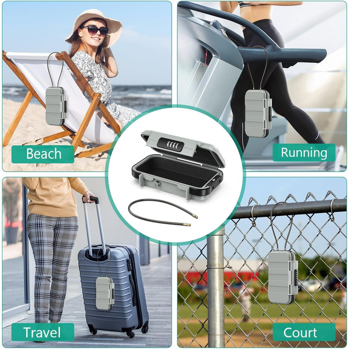 Сейф ORIA портативний з кодовим замком, водонепроникний, для відпочинку, подорожей, офісу (сірий)