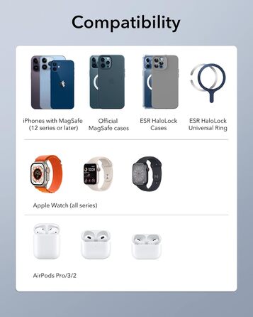 Зарядний станція 3-в-1 ESR MagSafe для Apple iPhone та Apple Watch, білий. Сумісна з iPhone 17/16/15/14/13/12, Apple Watch 9/8/7/6/5/4/3/2/SE та AirPods 4/3/2/Pro