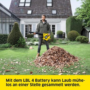 Kärcher 36 V Battery Leaf Blower LBL 4 Battery, Air Speed: 250 km/h, 2 Power Levels, Detachable Blowing Tube, Flat Nozzle with Scraper Edge, Usable with the Kärcher 36-V Battery, Battery not included.