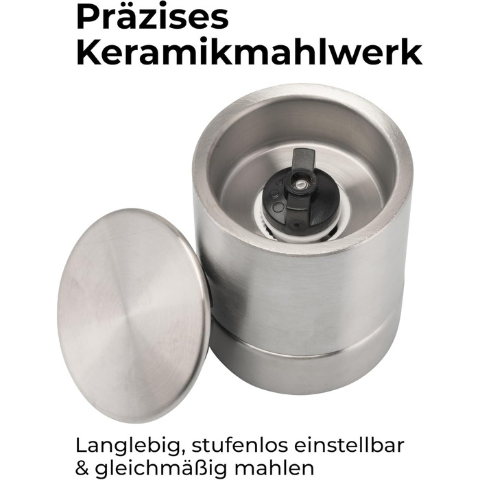 Мельниця для солі та перцю 2-в-1 з нержавіючої сталі | Ручна мельниця для спецій з керамічним жорном та регульованим ступенем помелу