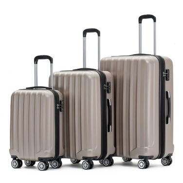 Валіза Beibye TSA 2080 з подвійними колесами, набір, хардлайнер (шампань)