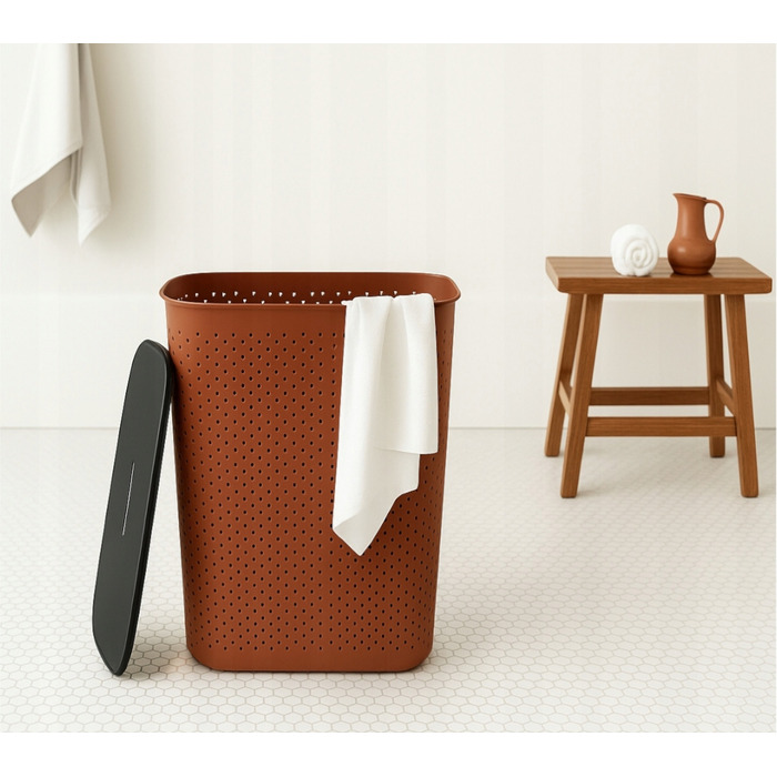 Кошик для білизни з кришкою, 60 л, перфорований, компактний, для ванної кімнати
