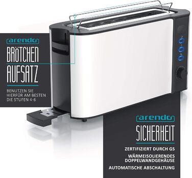 Arendo - Kettle and Toaster Set, Stainless Steel White, Kettle 1.5L 40°-100°C Keep-Warm Function, Toaster 2 Slices LED Display, 6 Browning Levels, Bread Roll Attachment, B: White
