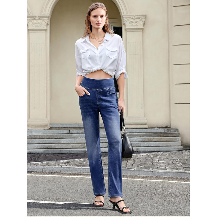 Жіночі джинси Pull On Straight, висока талія, еластичний денім, 4 кишені, темно-синій колір, розмір 31