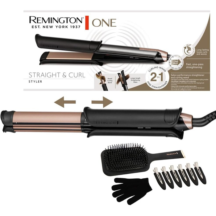 Випрямляч та локонів Remington ONE S6078 [2-в-1 Мультистайлер] з цифровим дисплеєм 150-230°C, включаючи щітку, кліпси та рукавичку