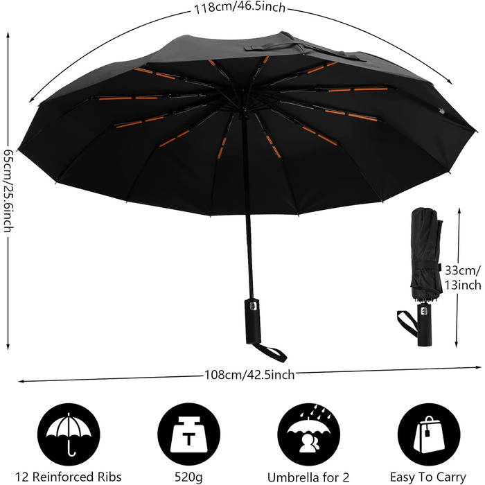 Автоматичний парасолька Romon, стійкий до вітру, компактний, захист від UV, ідеальний для подорожей, високоякісний, з кнопковим відкриванням