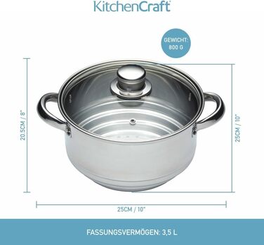 KitchenCraft 3-Tier Steamer, universal steaming insert, stainless steel, suitable for 16, 18 and 20 cm wide pots, Silver 1 Silver