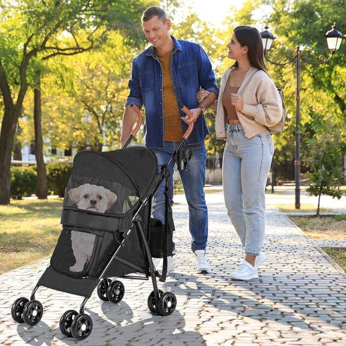 Візок для собак YITAHOME - чорний, до 11,3 кг, з сіткою, тримачем для напоїв, кошиком та переноскою
