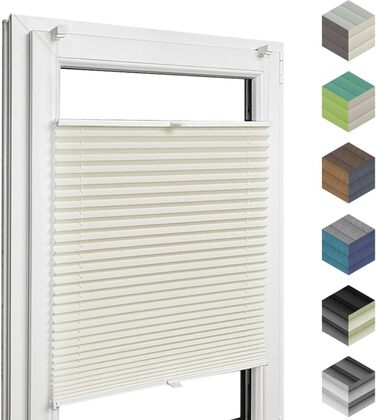 Home-Vision Premium Pleated Blinds, Custom-Made, for Interior Frames, Height, Fabric Color, and Profile Colors, Opaque Blind for Windows & Doors, Sunshade Roller in Various Widths (Clamp-on, Height 50-149 cm)