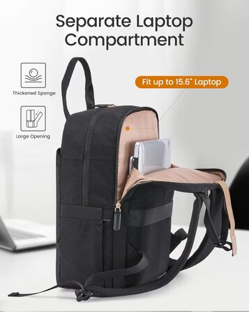 LOVEVOOK Рюкзак для ноутбука, 15.6 дюймів, жіночий, для школи/університету, подорожей, чорний