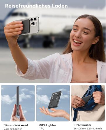 Powerbank Ntaanoo MagSafe 5000mAh з швидкою зарядкою 20W для iPhone 16/15/14/13/12, чорний