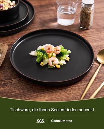 Набір посуду Mercury, 12 предметів: тарілки, супові миски, десертні тарілки, набір для 4 осіб, кераміка, колір графіт (матовий чорний), безпечний для мікрохвильової печі та посудомийної машини