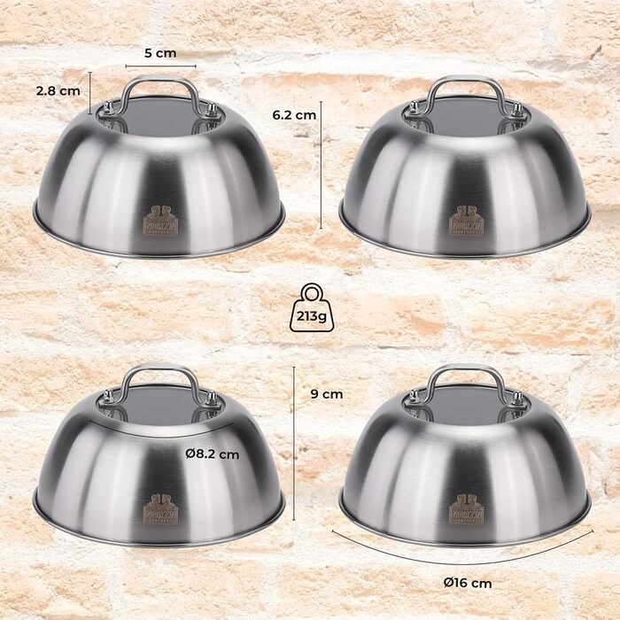 Набір для приготування Smash Burger: прес для гамбургерів, лопатка для гриля, 4 дзвоники для гамбургерів з віконцем, нержавіюча сталь 304, гарантія 10 років