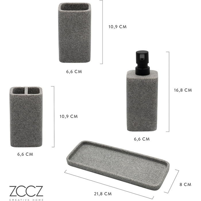 Набір для ванної кімнати ZCCZ – 4 предмети: тримач для зубних щіток, дозатор мила, мильниця та стакан для зубних щіток. Елегаторне зберігання косметики та декор з ефектом мармуру, білий колір (сірий мармур)