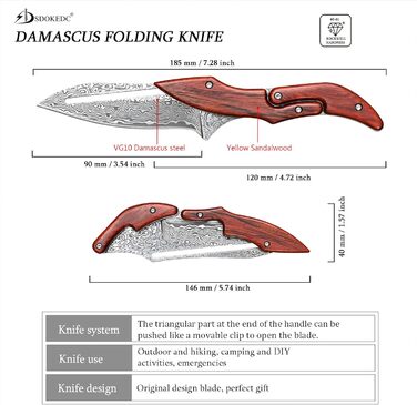VG10 Damascus Steel Folding Pocket Knife for Men EDC Camping Outdoor Knife (Rückbiegung)