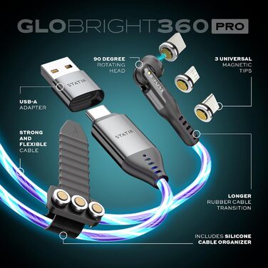Кабель iProdukt GloBright 360 Pro 2. Gen: LED, магнітний, USB-C, 2м, обертання 90/180/360°