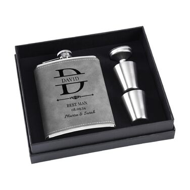 Фляга з гравіюванням, набір фляги з чашкою та воронкою, персоналізовані подарунки (8oz/237ml, коричнева) (8 oz, для шаферів)