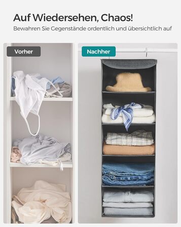 Організатор для шафи SONGMICS, навісний, складний, з металевими гачками та бамбуковими вставками (сірий, 2 шт.)