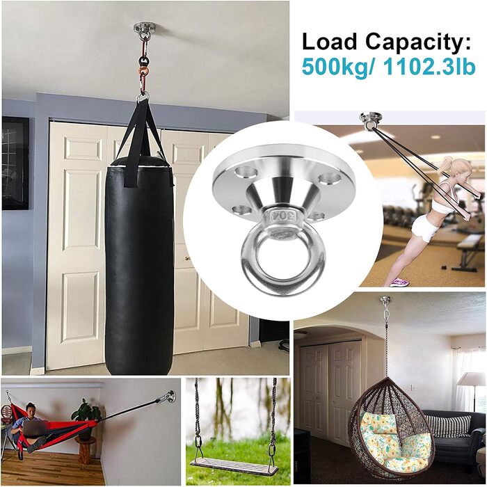 TSSS 360 Degree Swivel Ceiling Hook Swing Set Punching Bag Hammock - Up to 500kg Load Capacity Stainless Steel Wall Swivel Hook, Hook Base, Hanging Swing, Yoga Hook
