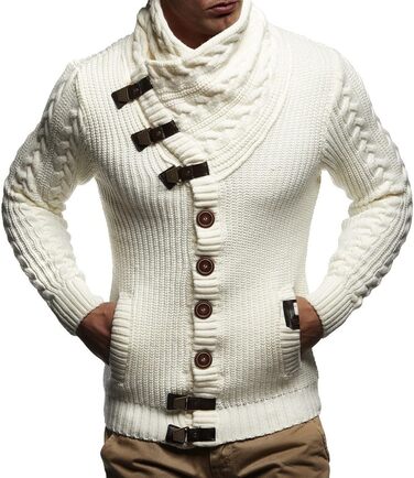 Чоловічий светр Leif Nelson з коміром-шарфом, модель LN7080, великий в'язання, чорний худі-светр, розмір XL, колір Екру