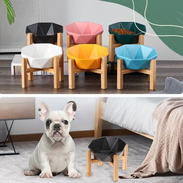 Керамічна годівниця для котів та собак на підставці, нахилена, зелена, 1 шт.