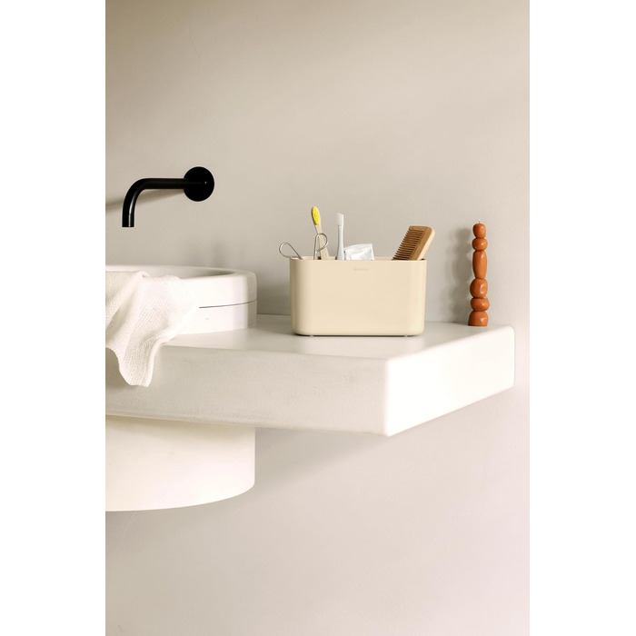 Полиці для ванної Brabantia Renew Soft Beige, підставка для раковини, тримач для зубних щіток, нековзна, корозійностійка, легко миється, 19,7x9,8x11 см