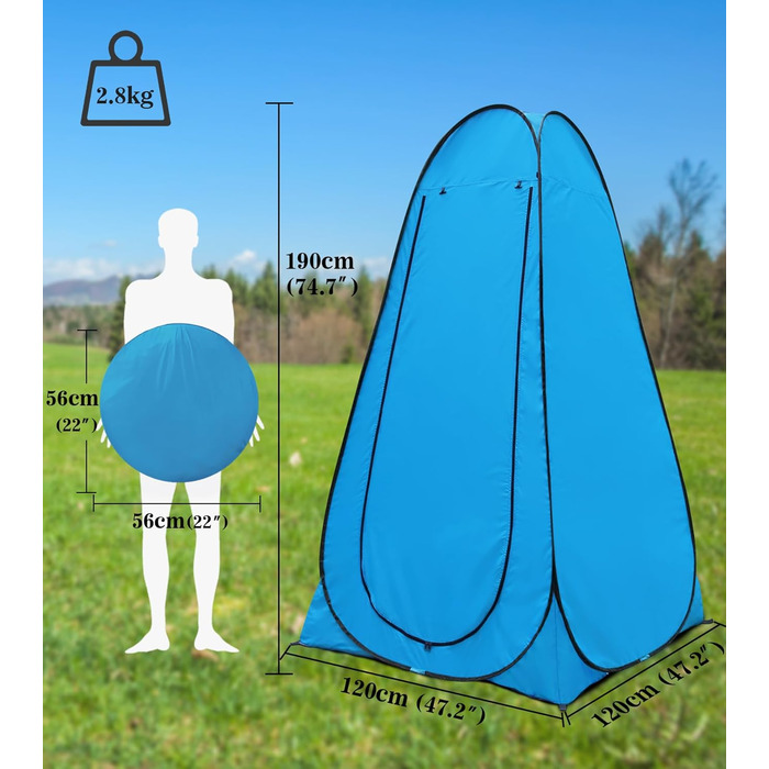 Pop-Up Privacy Tent for Toilet & Changing - Portable Outdoor Shower Tent with Carry Bag (UV 40+) - Green & Blue