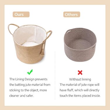 Hand-Woven Storage Basket with Handles, Decorative Cotton Rope Basket, Wood Bead Decoration for Blankets, Toys, Clothes, Living Room, Home Decor, 27.9 cm, White (Brown, 15