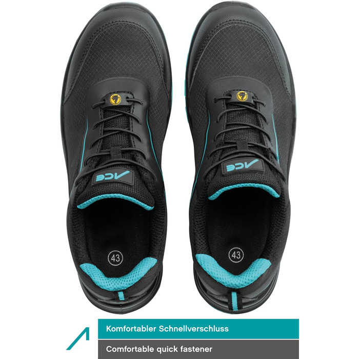 Черевики робочі ACE Sapphire S1-P - захисне взуття для жінок та чоловіків - надлегкі, 42 EU, блакитно-чорні