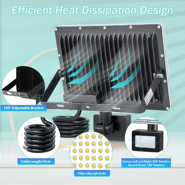 LED Floodlights with Motion Sensor Outdoor 100W 2 Pack, 10000LM LED Spotlights with Motion Sensor, 6500K Cool White Outdoor Floodlights, IP67 Waterproof Floodlights for Warehouse, Garden, Garage