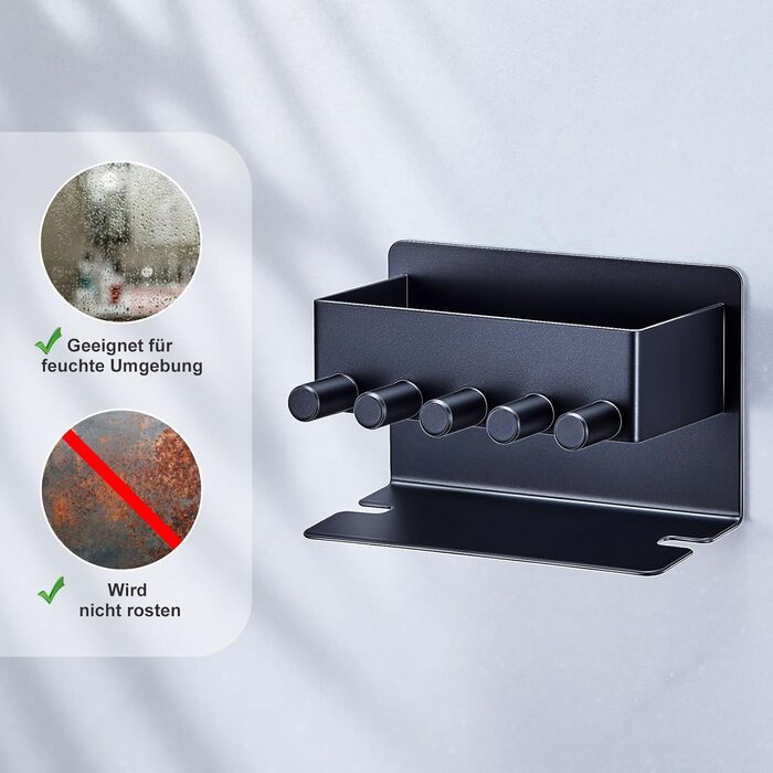 Настінний тримач для зубних щіток GGQ, для електричних та звичайних щіток, без свердління, самоклеючий, з органайзером для пасти, чорний