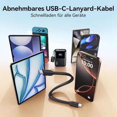 Портативний зарядний акумулятор INIU Power Bank 45W 10000mAh з USB-C кабелем, чорний. Підтримка iPhone, Samsung, MacBook, iPad та інших пристроїв.