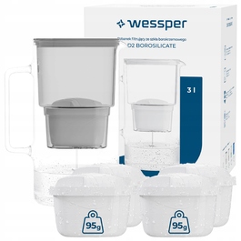 Скляний фільтрувальний глечик Wessper D2 BOROSILICATE 3л, сірий + 5 фільтрів