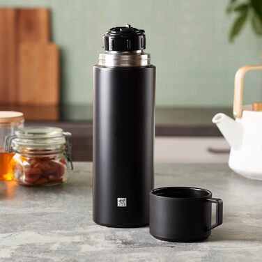 ZWILLING Thermo Insulated Flask, Integrated Cup, Thermos, Double-Walled Insulation, 1 L, Height: 28.1 cm, Black, small