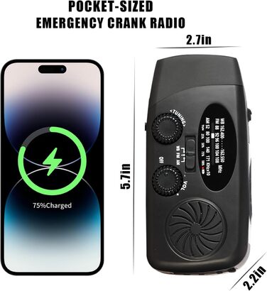 Радіо на сонячних батареях і з ручним заводом Notfallradio – AM/FM, погода, ліхтарик LED, SOS, 2000mAh, зарядка для смартфонів, чорний