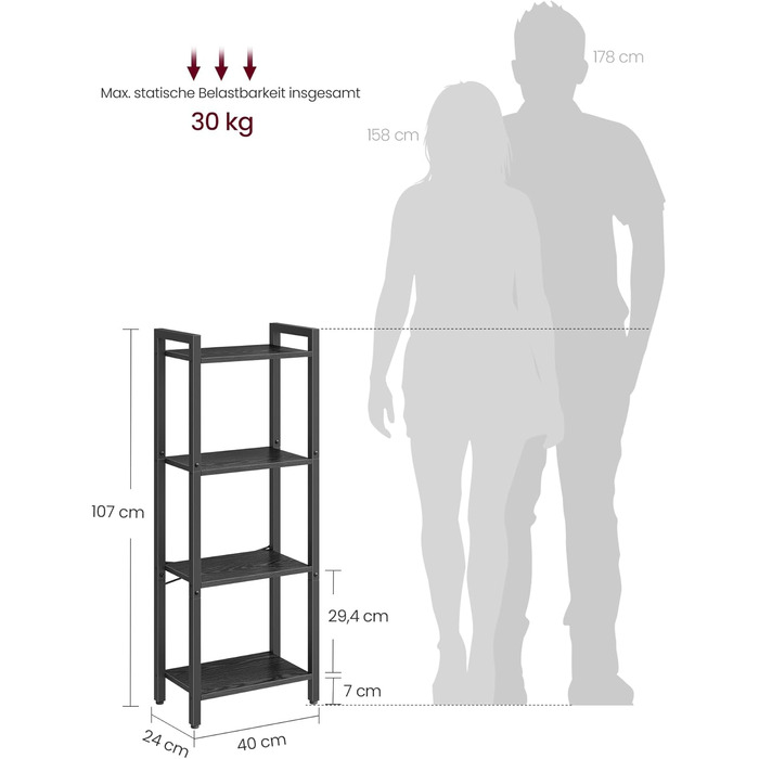 VASAGLE 4-Tier Regal mit offener Ablage