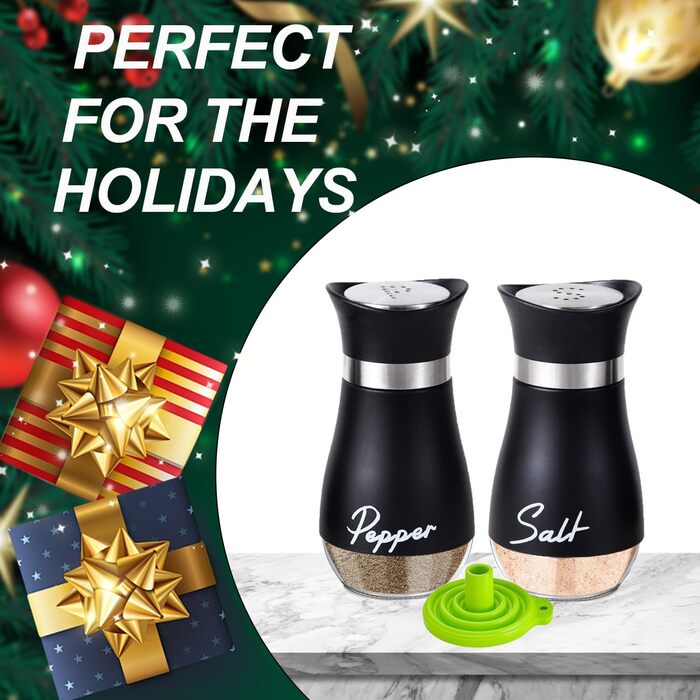 Набір соляної та перечної солілки з нержавіючої сталі з скляною пляшечкою, диспенсер для спецій, аксесуари для кухні, дому, ресторану, обіднього столу (Чорний)