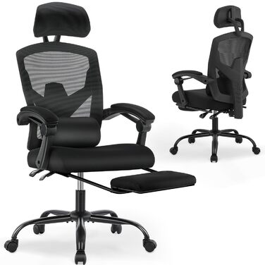 Офісне крісло DUMOS Ergonomisch C-3509 чорного кольору - ергономічне крісло з комфортними підлокітниками, підтримкою попереку та підставкою для ніг, для дому та офісу (26 x 39 x 50.75 inches)