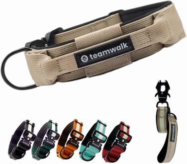 Teamwalk® Преміум нашийник для собак - з магнітною ручкою, світловідбиваючими смугами, кишеню для AirTag, індивідуальне регулювання, м'яке ущільнення, міцний замок, з відповідним поводом, ЛЕГШИЙ, Зелений (Розмір S(4см), Бежевий)