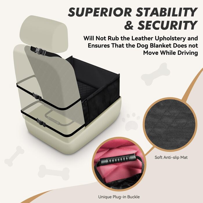 Автокрісло для собак - стабільне, водонепроникне, з підсиленими стінками та ременями безпеки, чорне