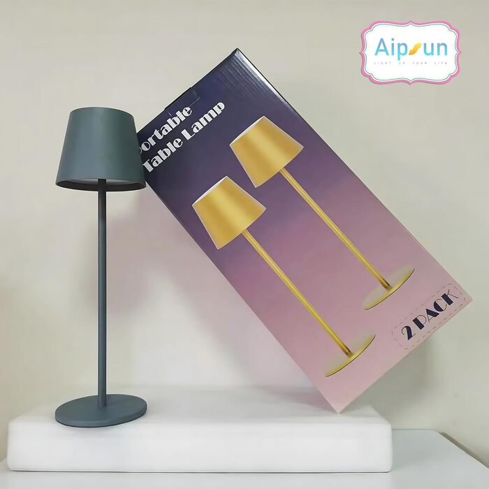 Aipsun LED настільна лампа на акумуляторі бежевого кольору з акумулятором 6000mAh, регульована яскравість (2700K-6000K), з алюмінію, вологостійка IP54, для ресторану, спальні, бару, кемпінгу, 2 шт.