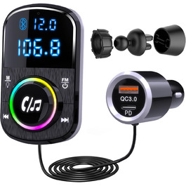 Адаптер Bluetooth GizmoVine для авто, FM-трансмітер, гучний зв'язок, швидка зарядка, MP3-плеєр, підтримка SD-карт, підсвічування