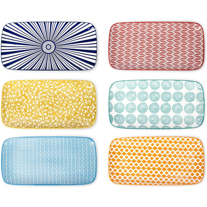 Керамічні сервіровочні тарілки Selamica, набір 6 шт, 24 x 14 x 2.5 см (різні кольори)