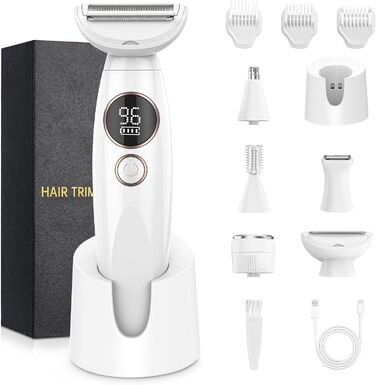 Електричний жіночий тример Lightbiz 5-в-1 для тіла та обличчя, водонепроникний (IPX7), USB-зарядка, білий