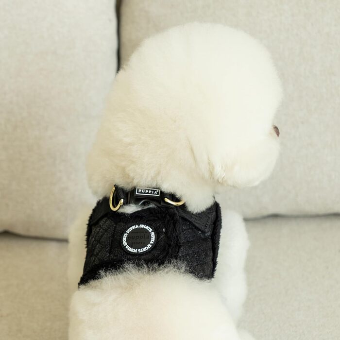 Шлейка для собак Puppia Douglas, Step-in, тепла, зимова, в горошок, для маленьких та середніх собак, розмір M (Чорний, Medium)