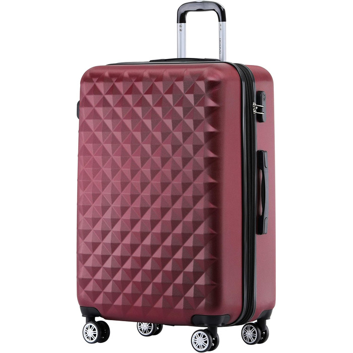 Чемодан-роллер Beibye Zwillingsrollen 2066 з жорстким корпусом, набір - L-XL (бордовий)