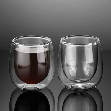 Набір склянок Glastal 100 мл, подвійні стінки, 6 шт, боросилікатне скло для еспресо, латте, американо, чаю, соку, молока, льоду