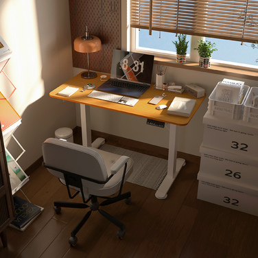 Vinsetto Height-Adjustable Standing Desk Electric 120x60cm with Anti-Collision Cable Box and Hooks for Hanging from Chipboard Natural Wood