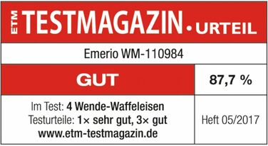 Вафельниця Emerio для приготування 4 бельгійських вафель одночасно, з професійним обертанням, антипригарне покриття, регулятор температури, 1000 Вт, срібна, WM-110984.4