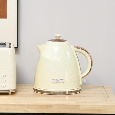 Електричний чайник HOMCOM з нержавіючої сталі, 1.7 л, 360° обертання, фільтр від накипу, захист від сухого кипіння, автоматичне відключення, BPA Free, 2200 Вт, бежевий